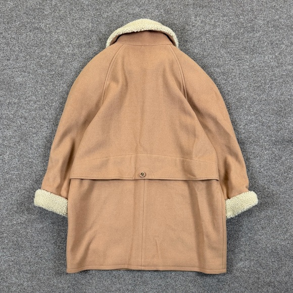 Talbots Wool Barn Chore Jacket Tan Sherpa Collar Women’s Size 14 Mid Length Coat - Picture 2 of 9